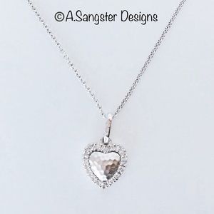 14K White Gold + Diamond Heart Charm Necklace